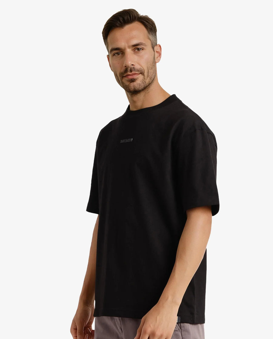 Rare Rabbit Men's Motm Black Cotton Graphic Print Oversized Fit Half Sleeve Crew Neck T-Shirt