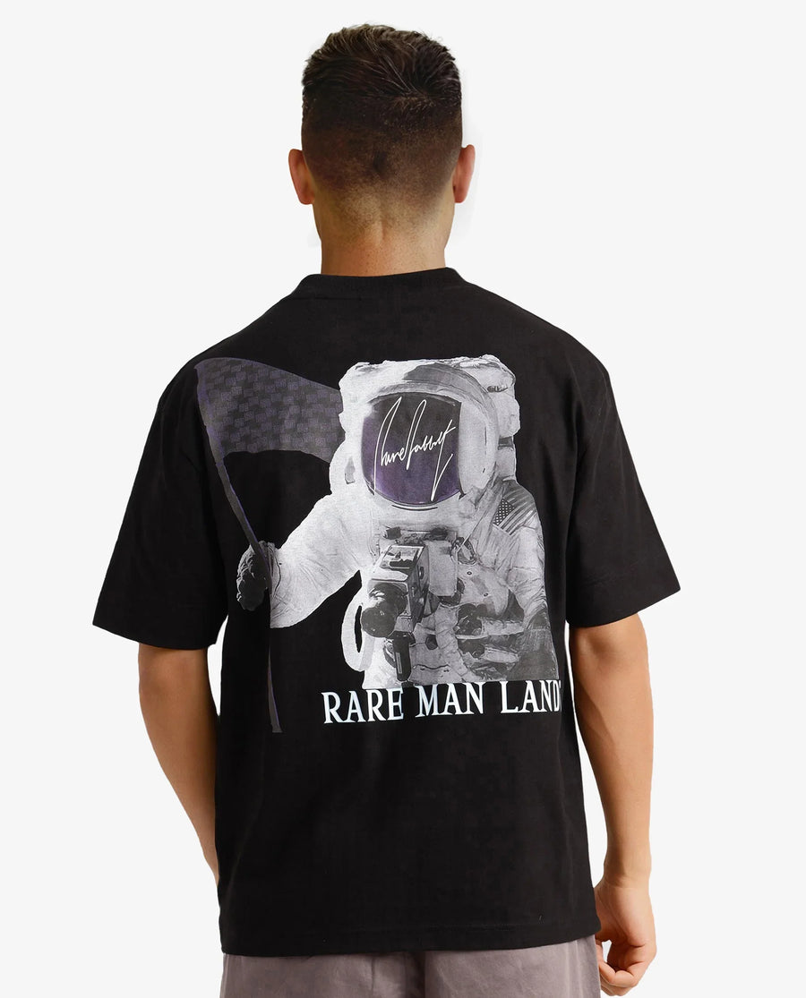 Rare Rabbit Men's Motm Black Cotton Graphic Print Oversized Fit Half Sleeve Crew Neck T-Shirt