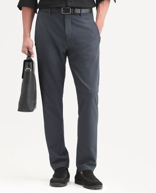 Rare Rabbit Men's Move-Ss26 Dark Navy Polyester Blend Fabric Regular Fit Plain Trouser