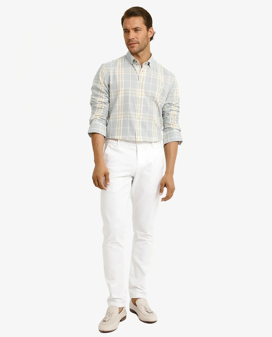 Rare Rabbit Men's Muz Light Grey Cotton Checked Print Regular Fit Full Sleeve Collared Shirt