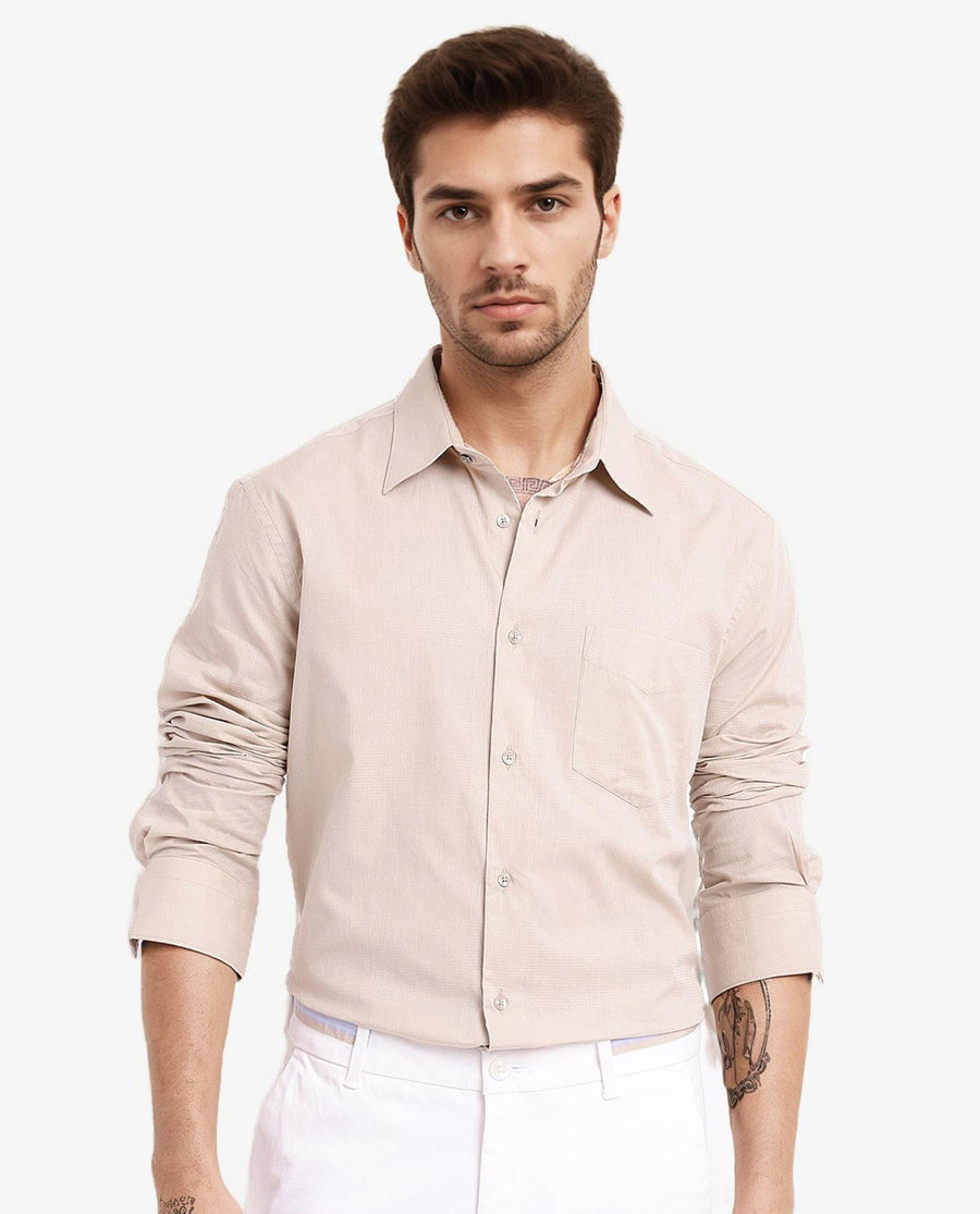 Rare Rabbit Men's Myte Beige Cotton Checked Print Regular Fit Full Sleeve Collared Shirt