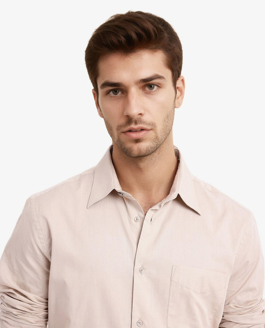 Rare Rabbit Men's Myte Beige Cotton Checked Print Regular Fit Full Sleeve Collared Shirt