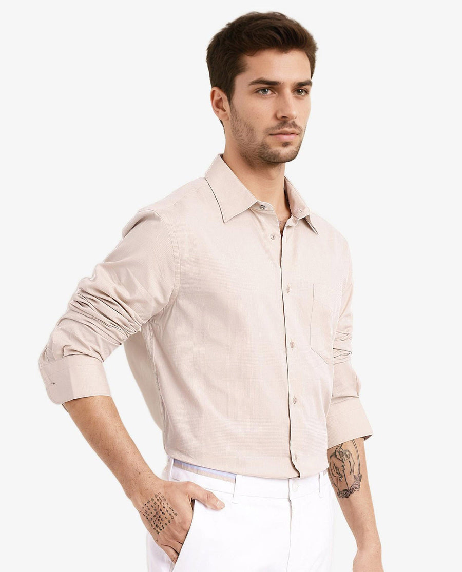 Rare Rabbit Men's Myte Beige Cotton Checked Print Regular Fit Full Sleeve Collared Shirt