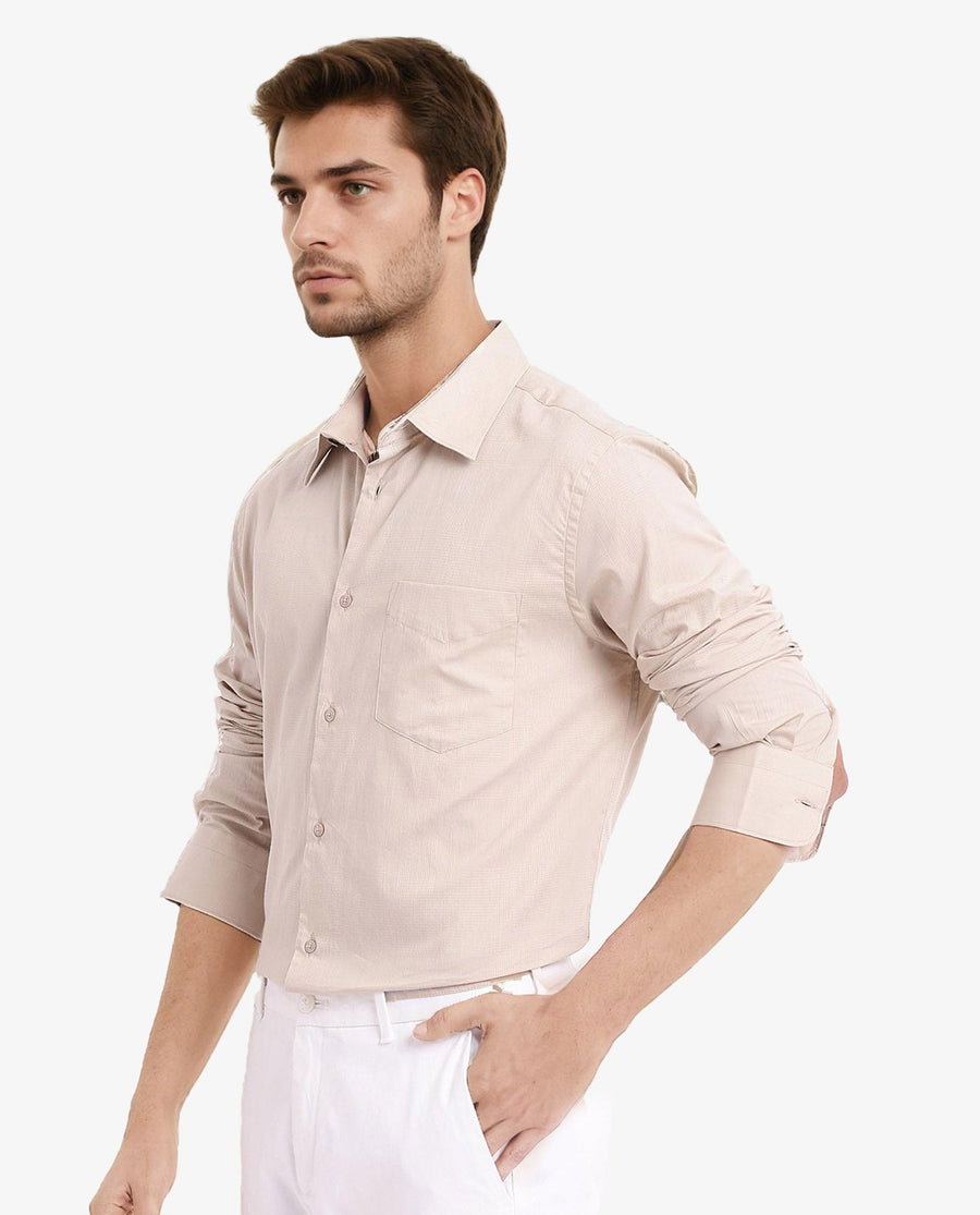 Rare Rabbit Men's Myte Beige Cotton Checked Print Regular Fit Full Sleeve Collared Shirt
