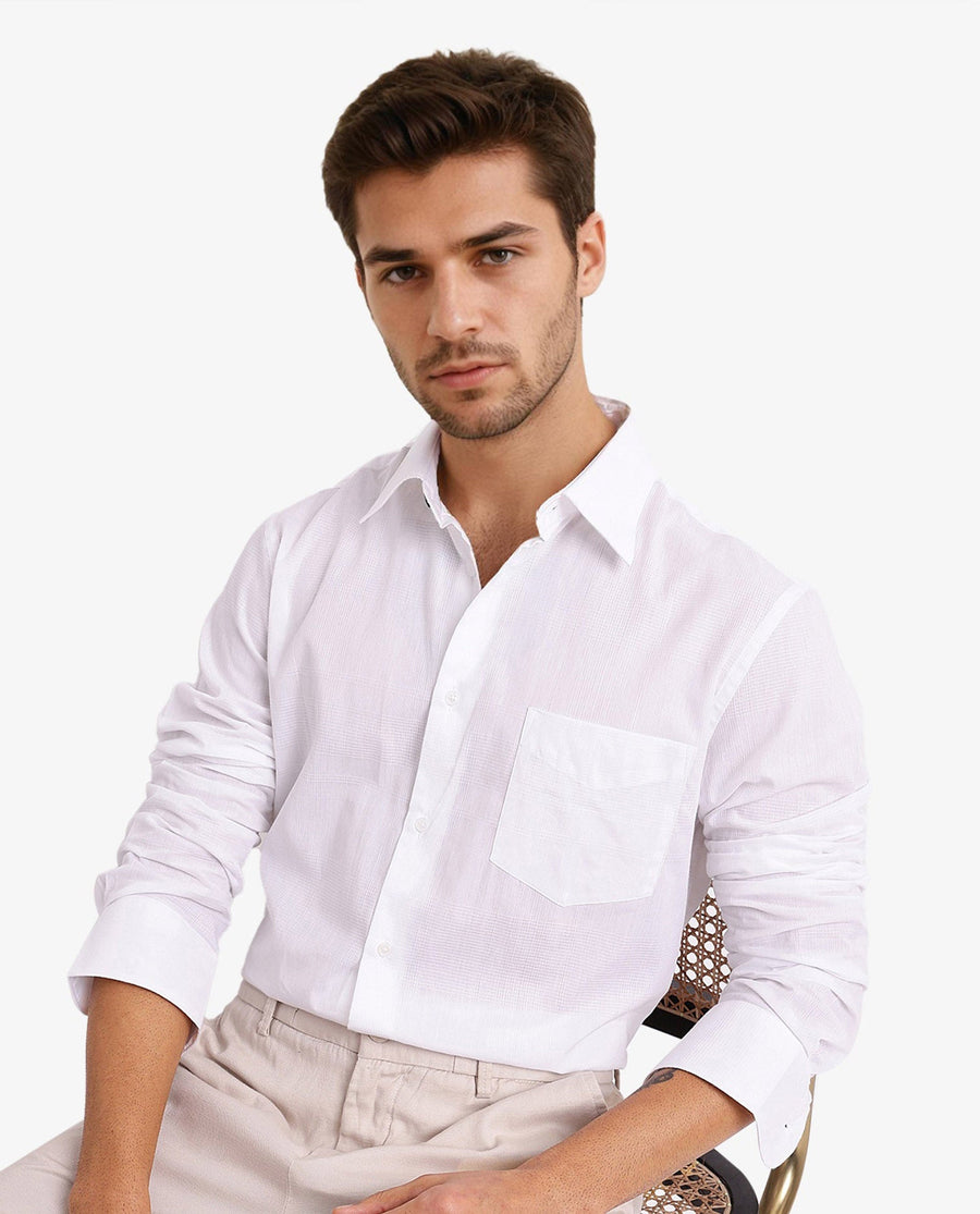 Rare Rabbit Men's Myte White Cotton Checked Print Regular Fit Full Sleeve Collared Shirt