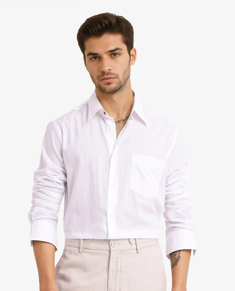 Rare Rabbit Men's Myte White Cotton Checked Print Regular Fit Full Sleeve Collared Shirt