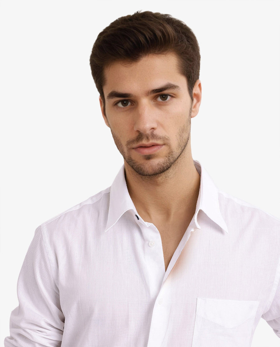 Rare Rabbit Men's Myte White Cotton Checked Print Regular Fit Full Sleeve Collared Shirt