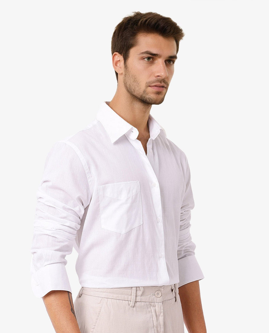 Rare Rabbit Men's Myte White Cotton Checked Print Regular Fit Full Sleeve Collared Shirt
