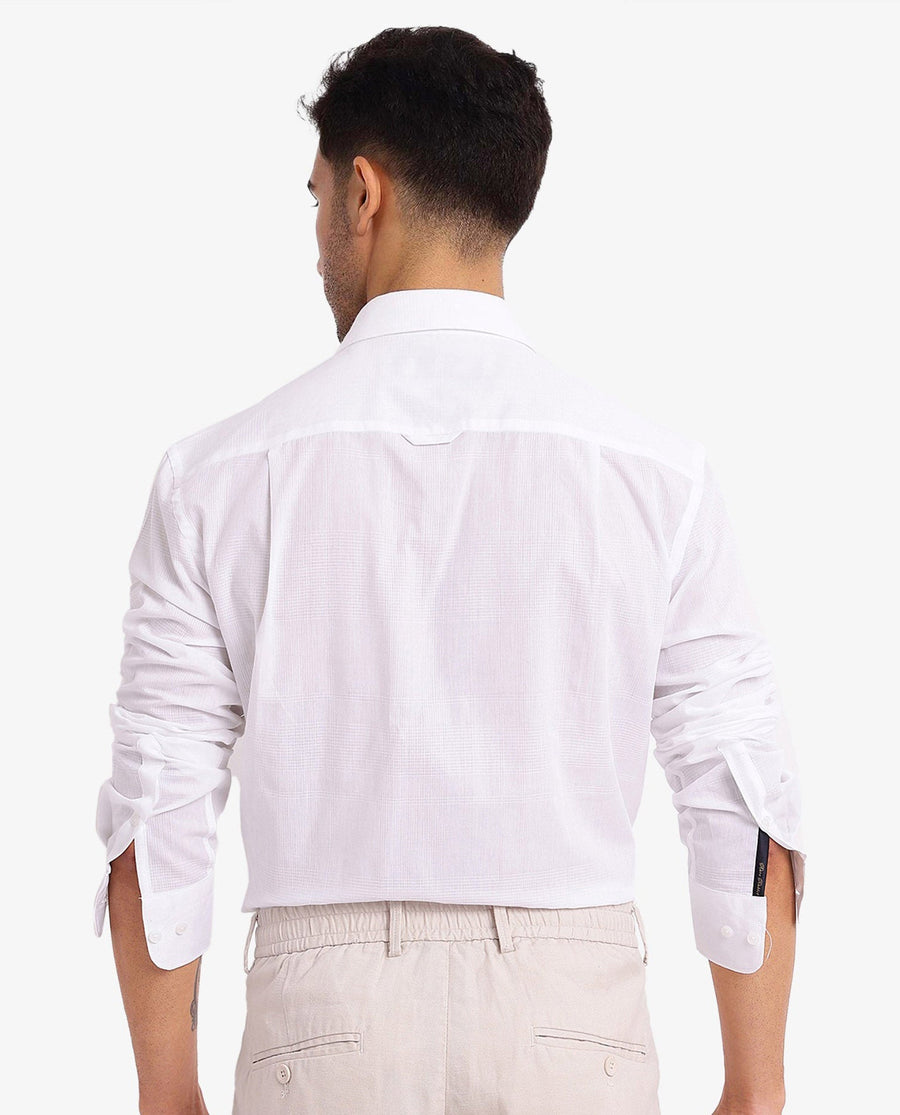 Rare Rabbit Men's Myte White Cotton Checked Print Regular Fit Full Sleeve Collared Shirt