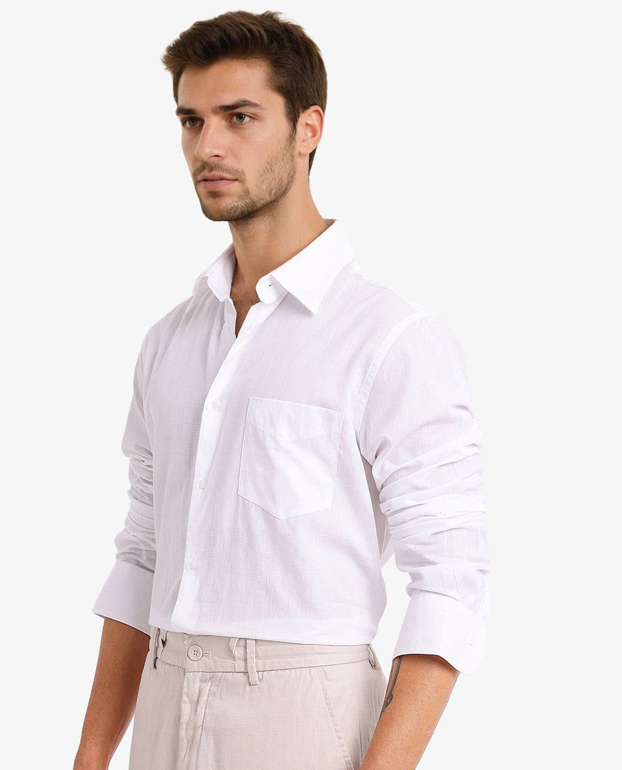 Rare Rabbit Men's Myte White Cotton Checked Print Regular Fit Full Sleeve Collared Shirt