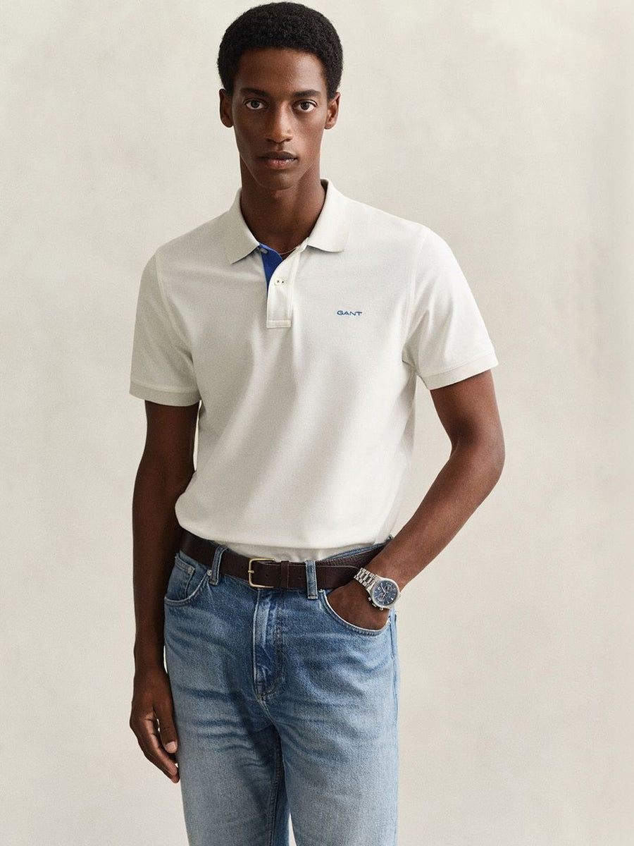 Gant Men White Solid Regular Fit Pique Polo T-Shirt