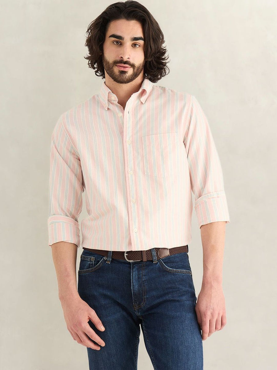Gant Men Pink Striped Regular Fit Archieve Oxford Shirt