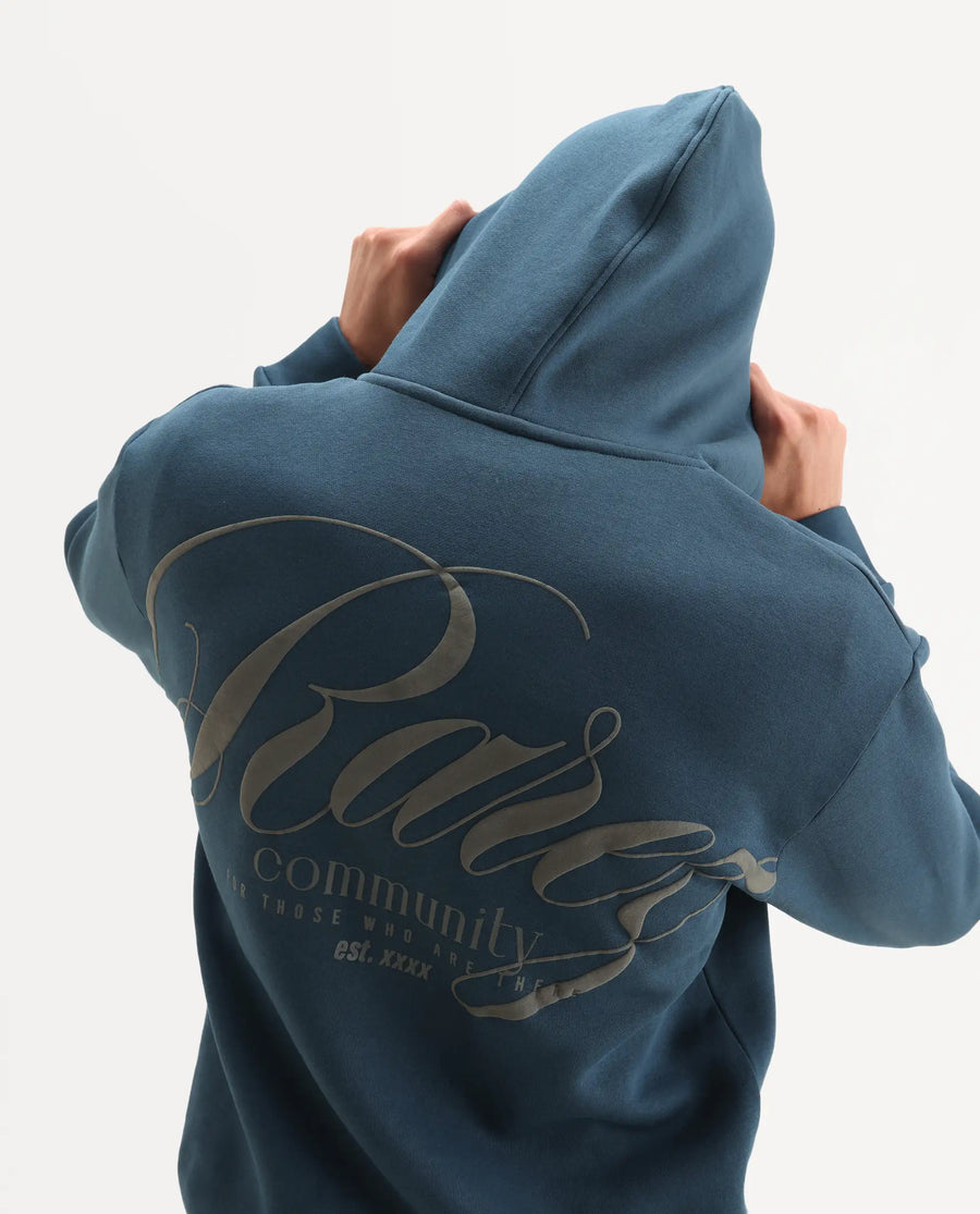 Rare Rabbit Men's Nedon Dark Teal Cotton Blend Fabric Full Sleeves Hooded Zipper Closure Typography Print Sweatshirt