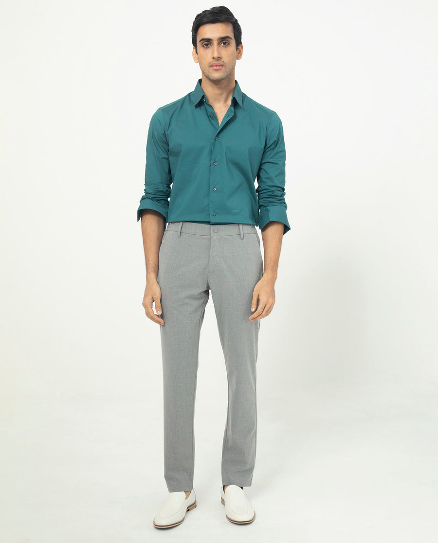 Rare Rabbit Men's Neutons Dark Green Cotton Plain Regular Fit Full Sleeve Collared Shirt