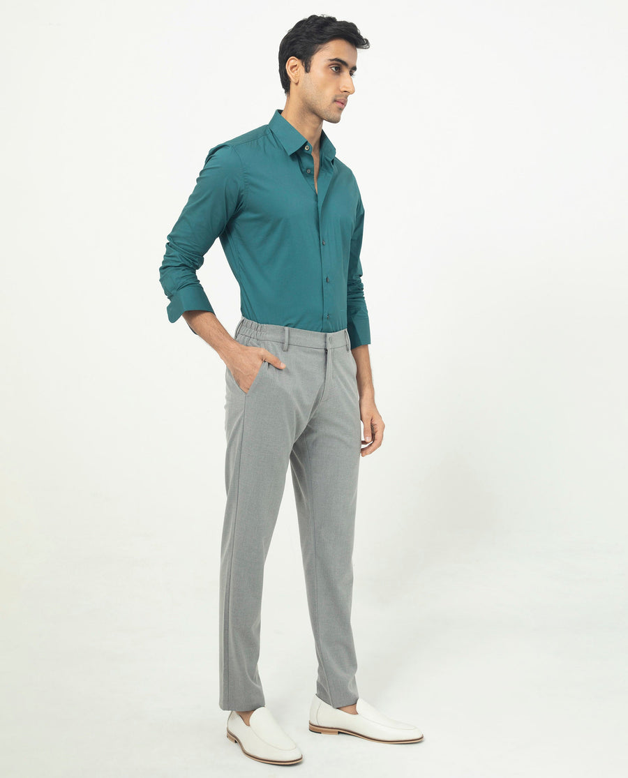 Rare Rabbit Men's Neutons Dark Green Cotton Plain Regular Fit Full Sleeve Collared Shirt