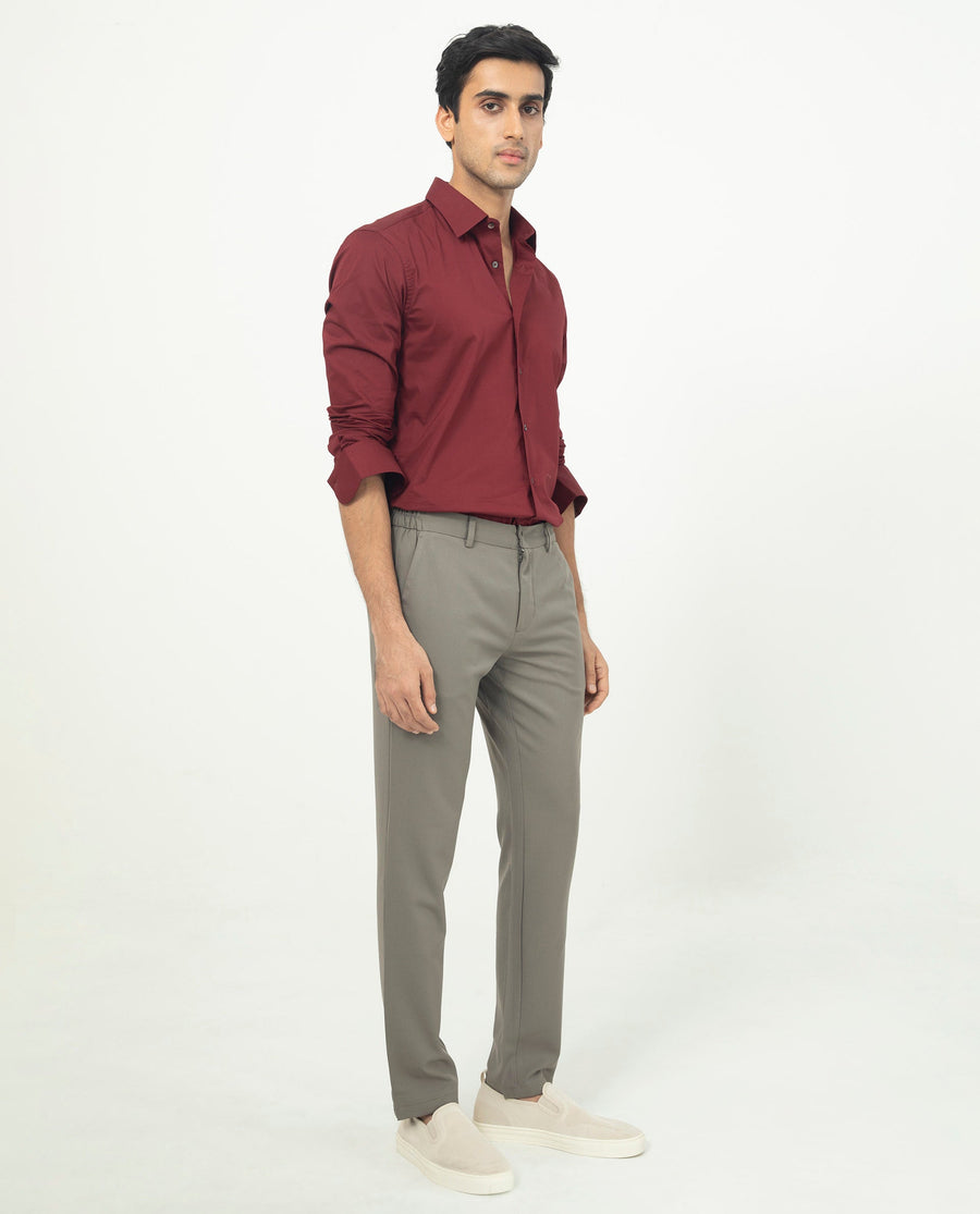 Rare Rabbit Men's Neutons Maroon Cotton Plain Regular Fit Full Sleeve Collared Shirt