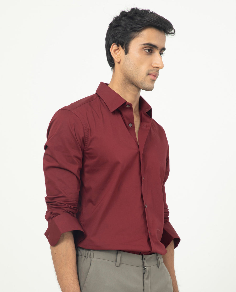 Rare Rabbit Men's Neutons Maroon Cotton Plain Regular Fit Full Sleeve Collared Shirt