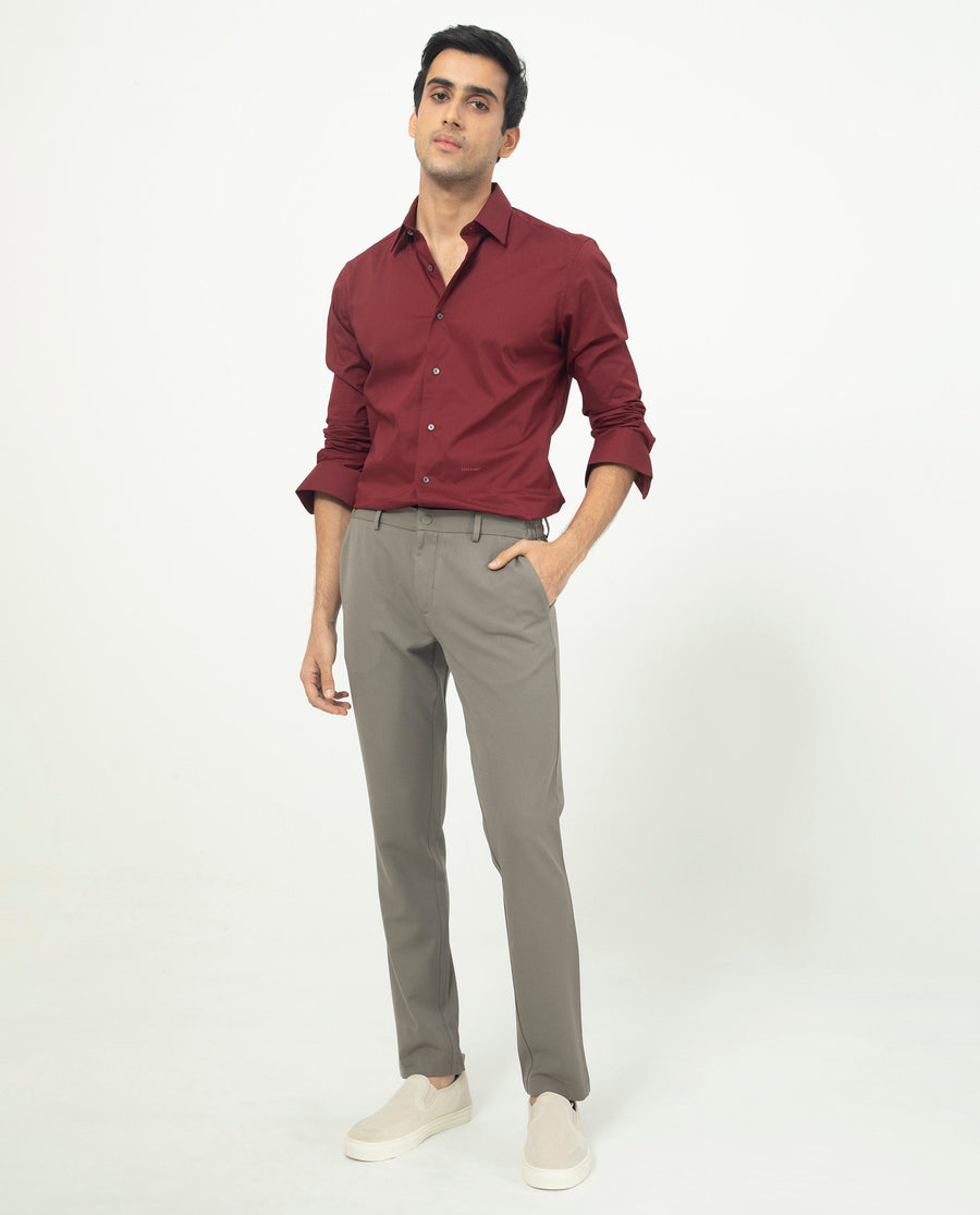 Rare Rabbit Men's Neutons Maroon Cotton Plain Regular Fit Full Sleeve Collared Shirt
