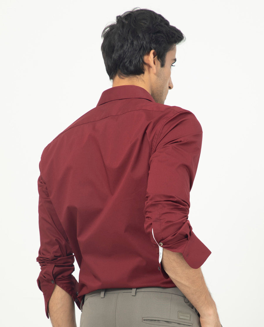 Rare Rabbit Men's Neutons Maroon Cotton Plain Regular Fit Full Sleeve Collared Shirt