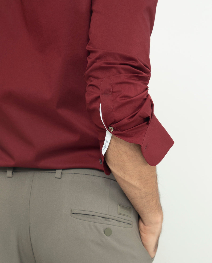 Rare Rabbit Men's Neutons Maroon Cotton Plain Regular Fit Full Sleeve Collared Shirt