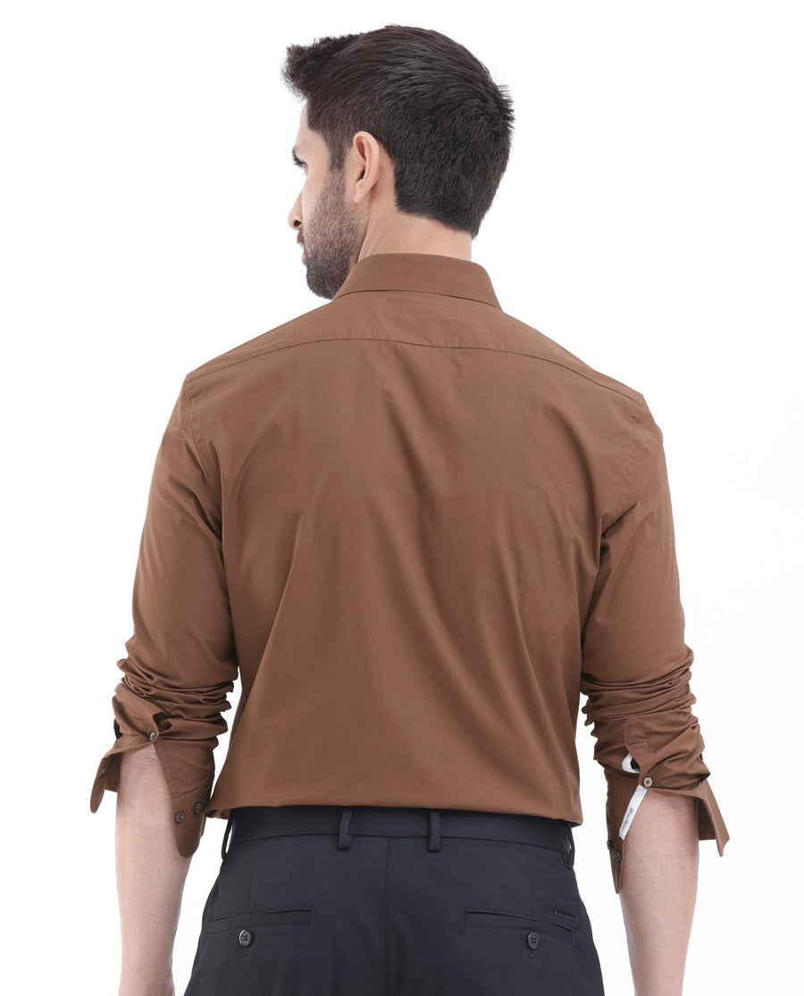 Rare Rabbit Men's Neutron8 Brown Cotton Plain Regular Fit Full Sleeve Collared Shirt