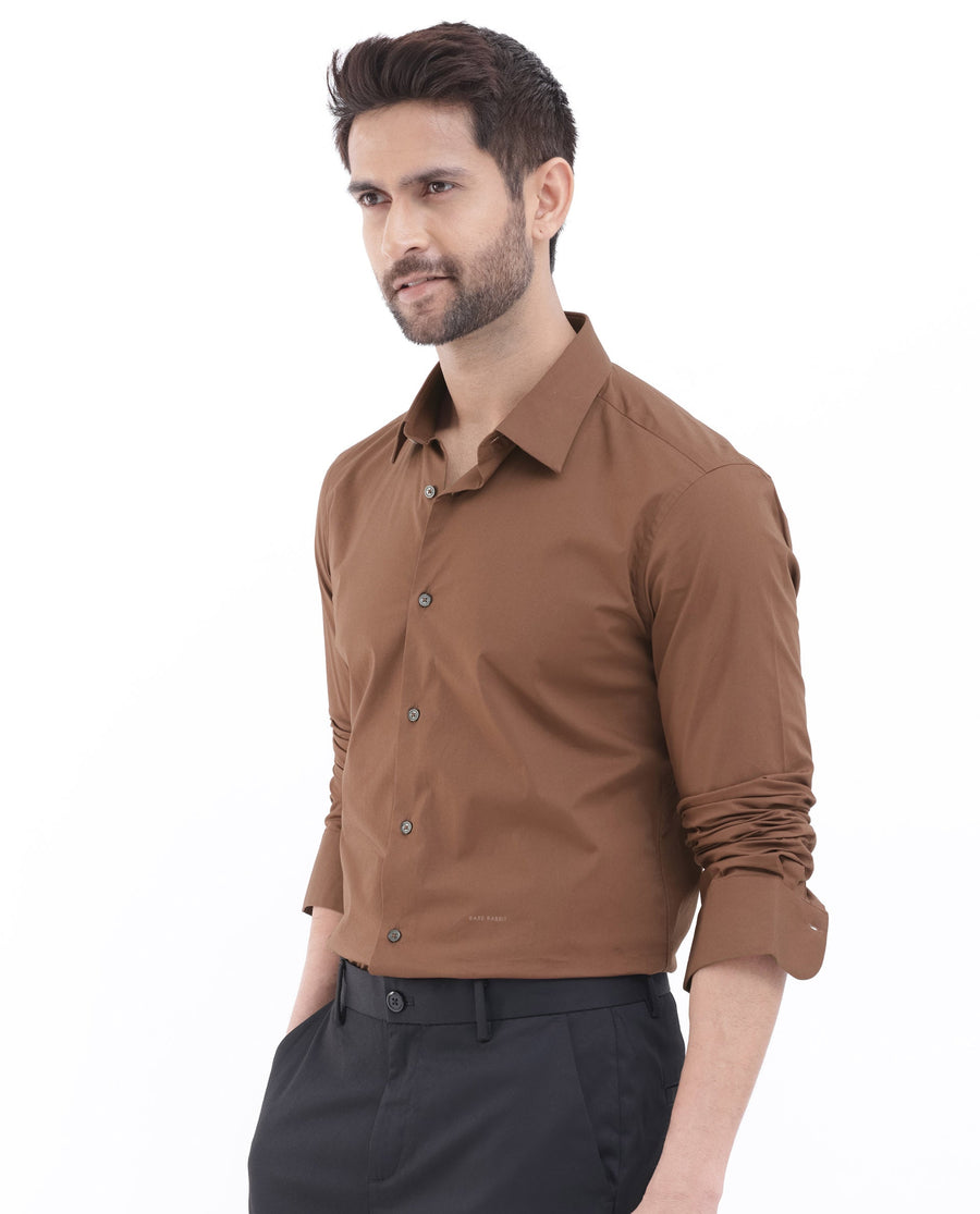 Rare Rabbit Men's Neutron8 Brown Cotton Plain Regular Fit Full Sleeve Collared Shirt