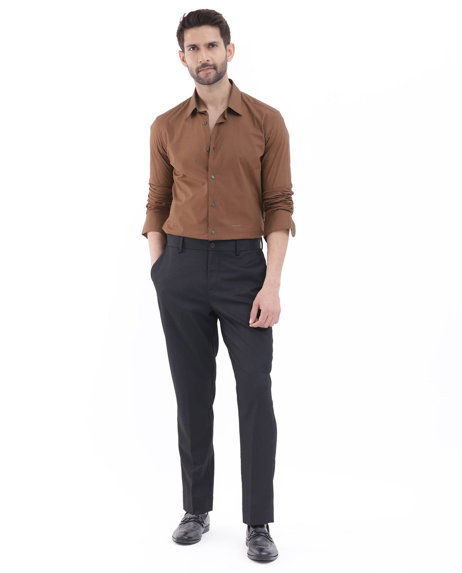 Rare Rabbit Men's Neutron8 Brown Cotton Plain Regular Fit Full Sleeve Collared Shirt