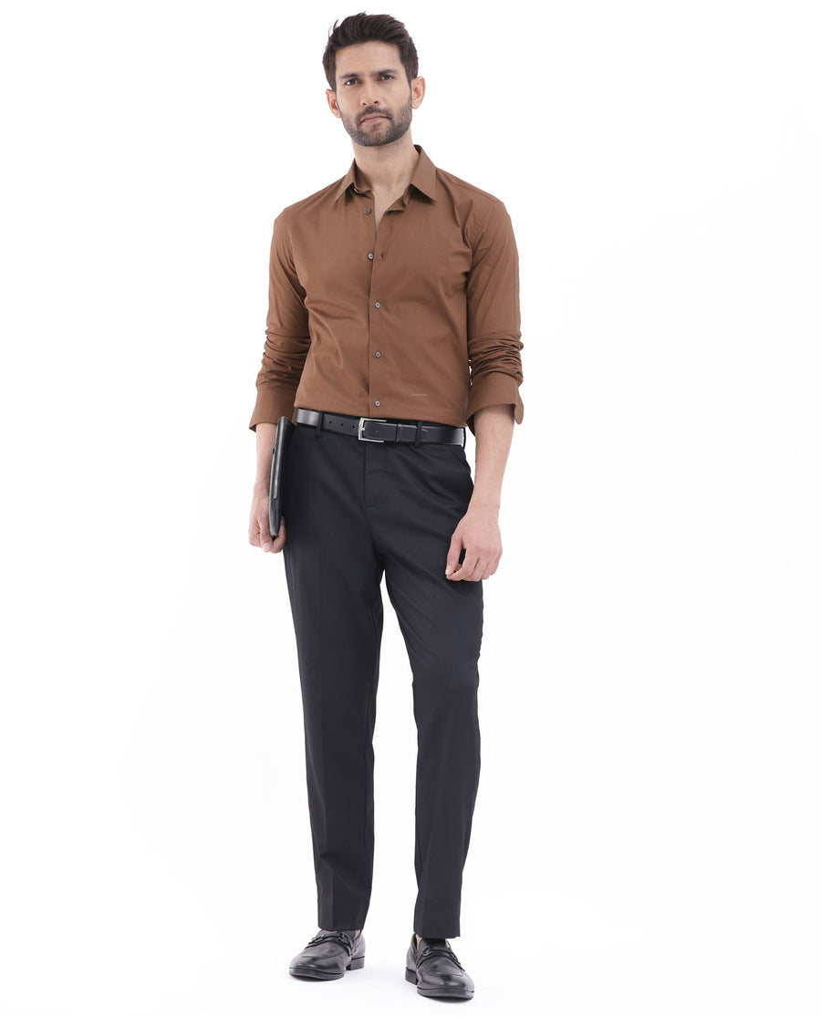Rare Rabbit Men's Neutron8 Brown Cotton Plain Regular Fit Full Sleeve Collared Shirt