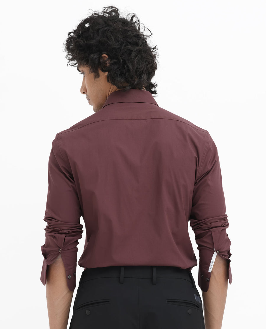 Rare Rabbit Men's Neutron8 Dark Maroon Cotton Plain Regular Fit Full Sleeve Collared Shirt