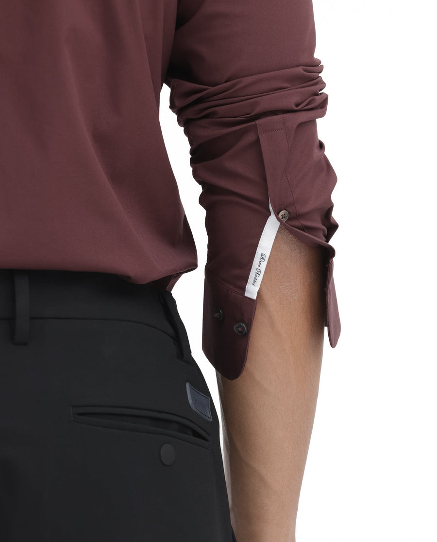 Rare Rabbit Men's Neutron8 Dark Maroon Cotton Plain Regular Fit Full Sleeve Collared Shirt