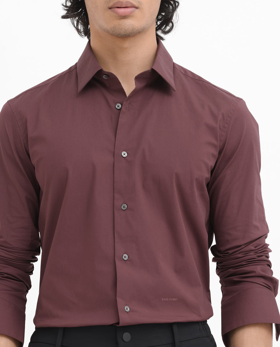 Rare Rabbit Men's Neutron8 Dark Maroon Cotton Plain Regular Fit Full Sleeve Collared Shirt