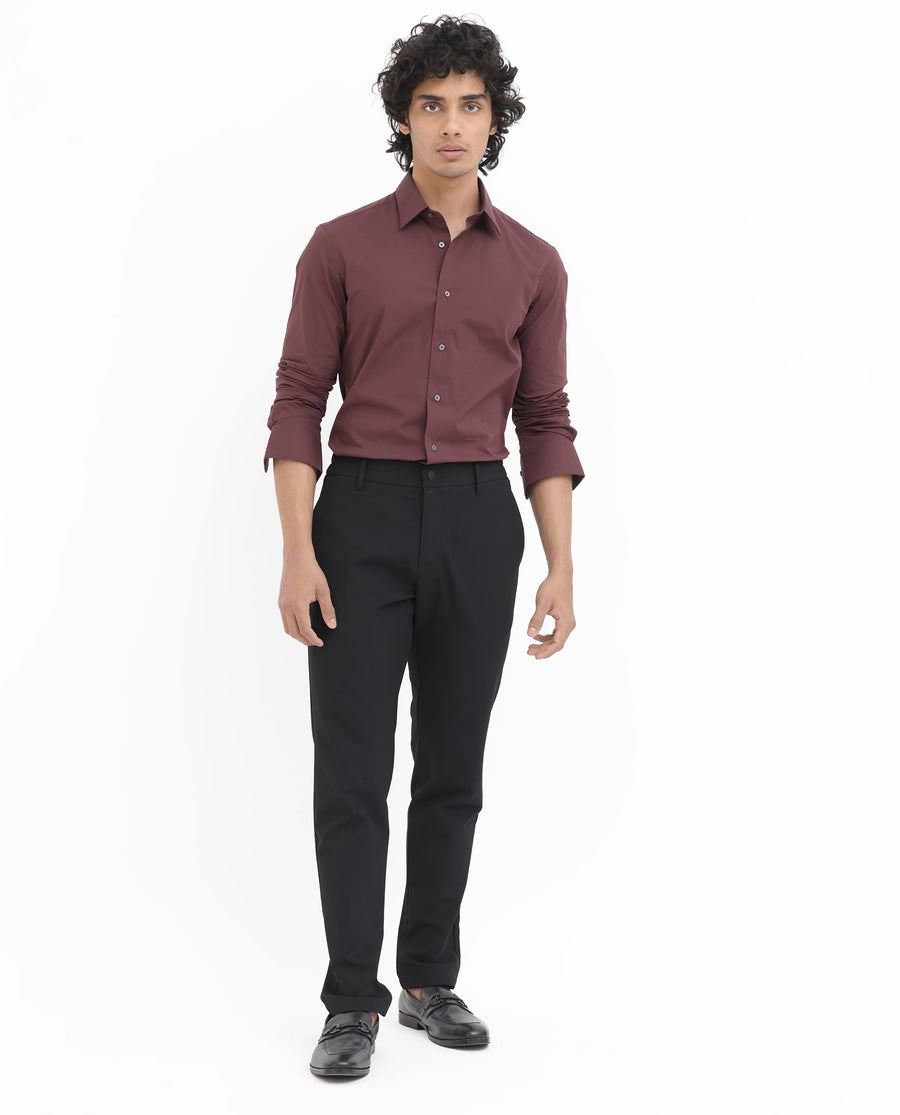 Rare Rabbit Men's Neutron8 Dark Maroon Cotton Plain Regular Fit Full Sleeve Collared Shirt