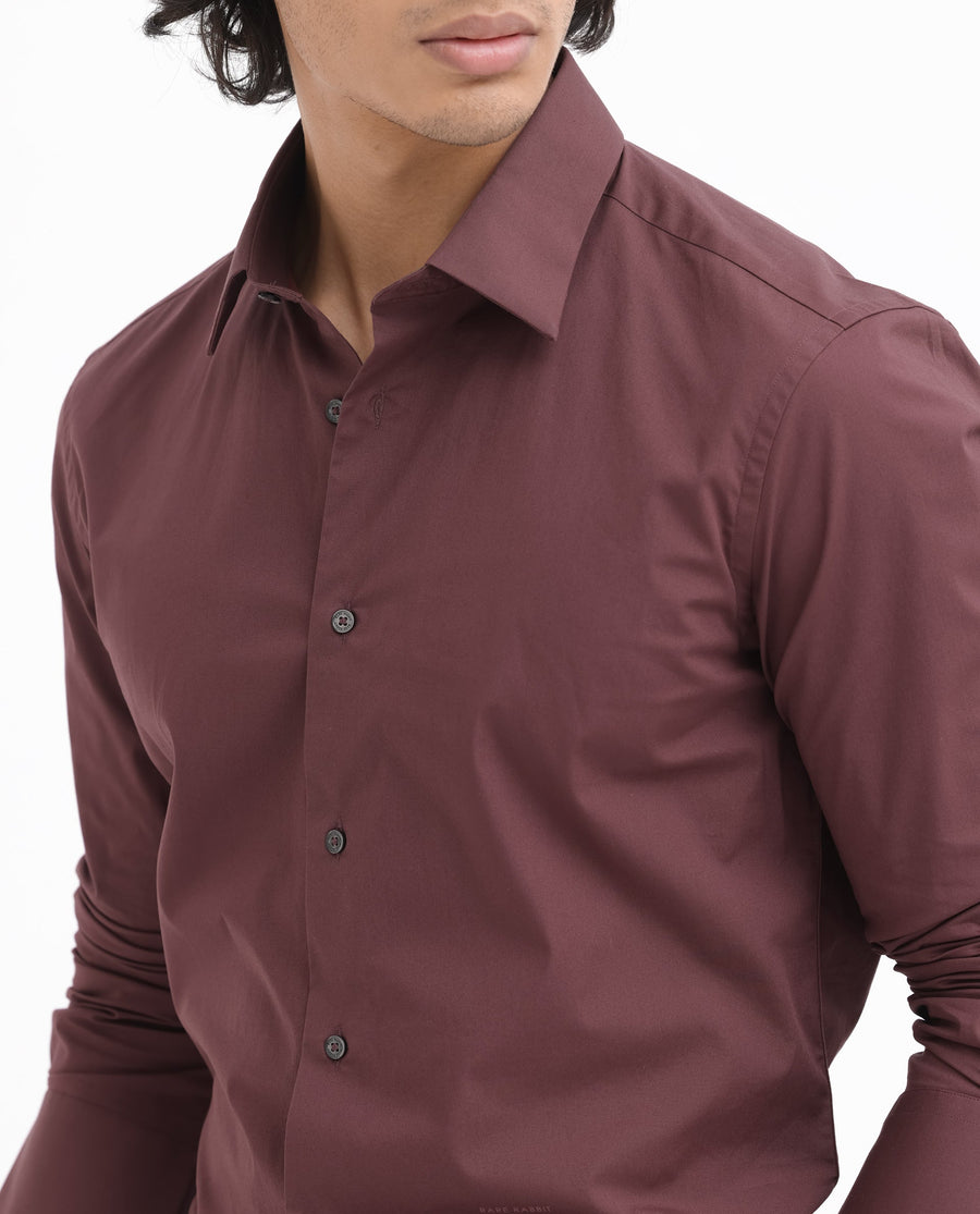 Rare Rabbit Men's Neutron8 Dark Maroon Cotton Plain Regular Fit Full Sleeve Collared Shirt