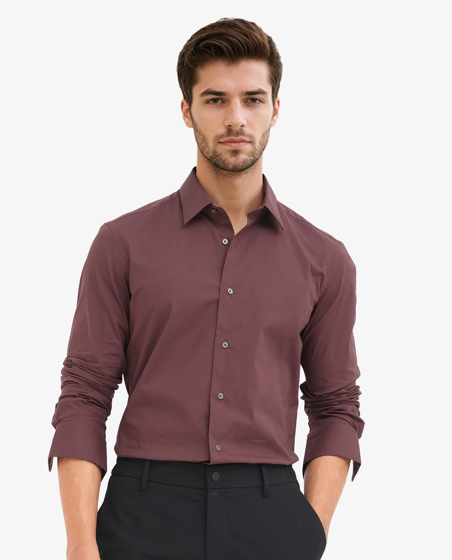 Rare Rabbit Men's Neutron8 Dark Maroon Cotton Plain Regular Fit Full Sleeve Collared Shirt