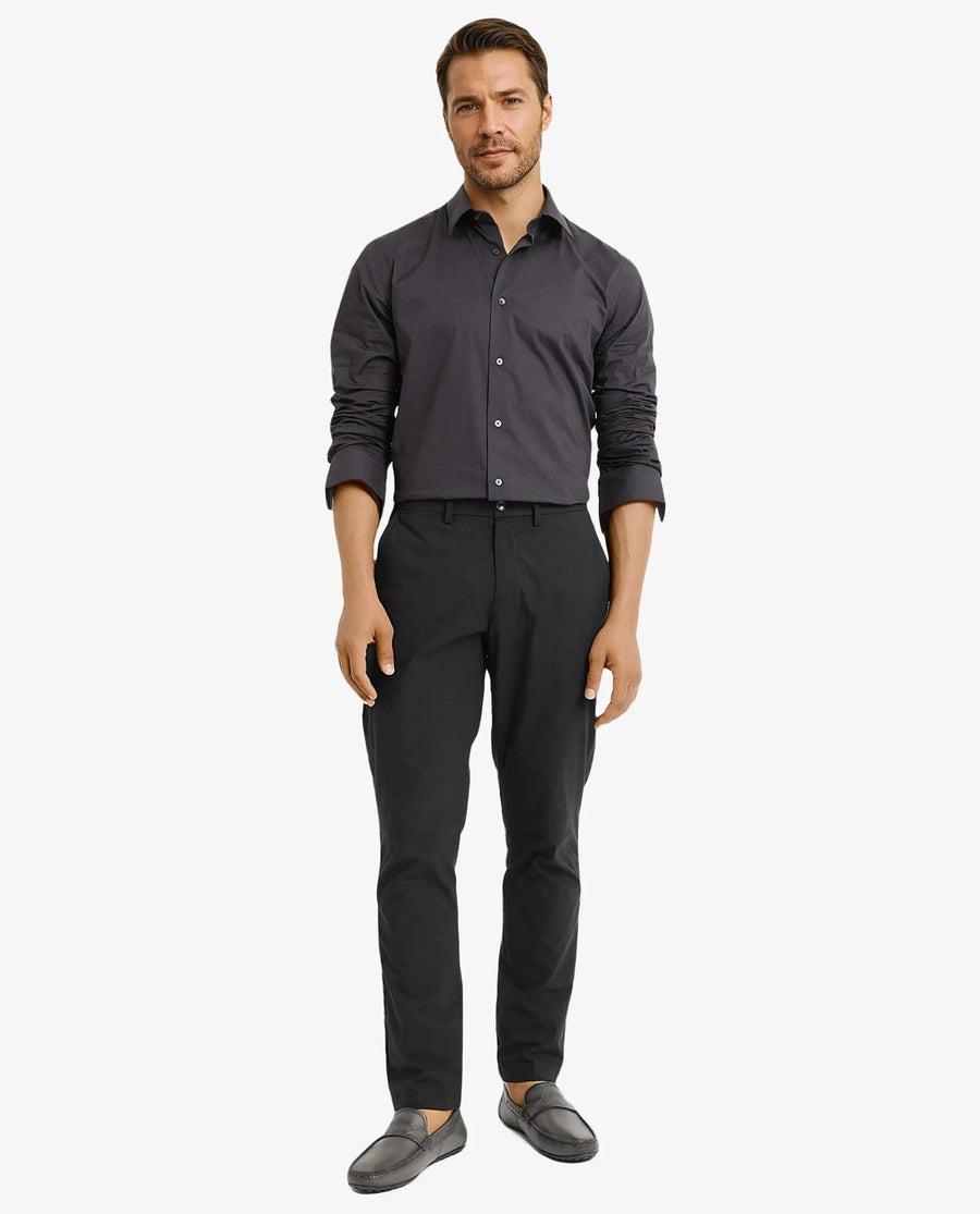 Rare Rabbit Men's Neutron-9 Dark Grey Cotton Plain Regular Fit Full Sleeve Collared Shirt