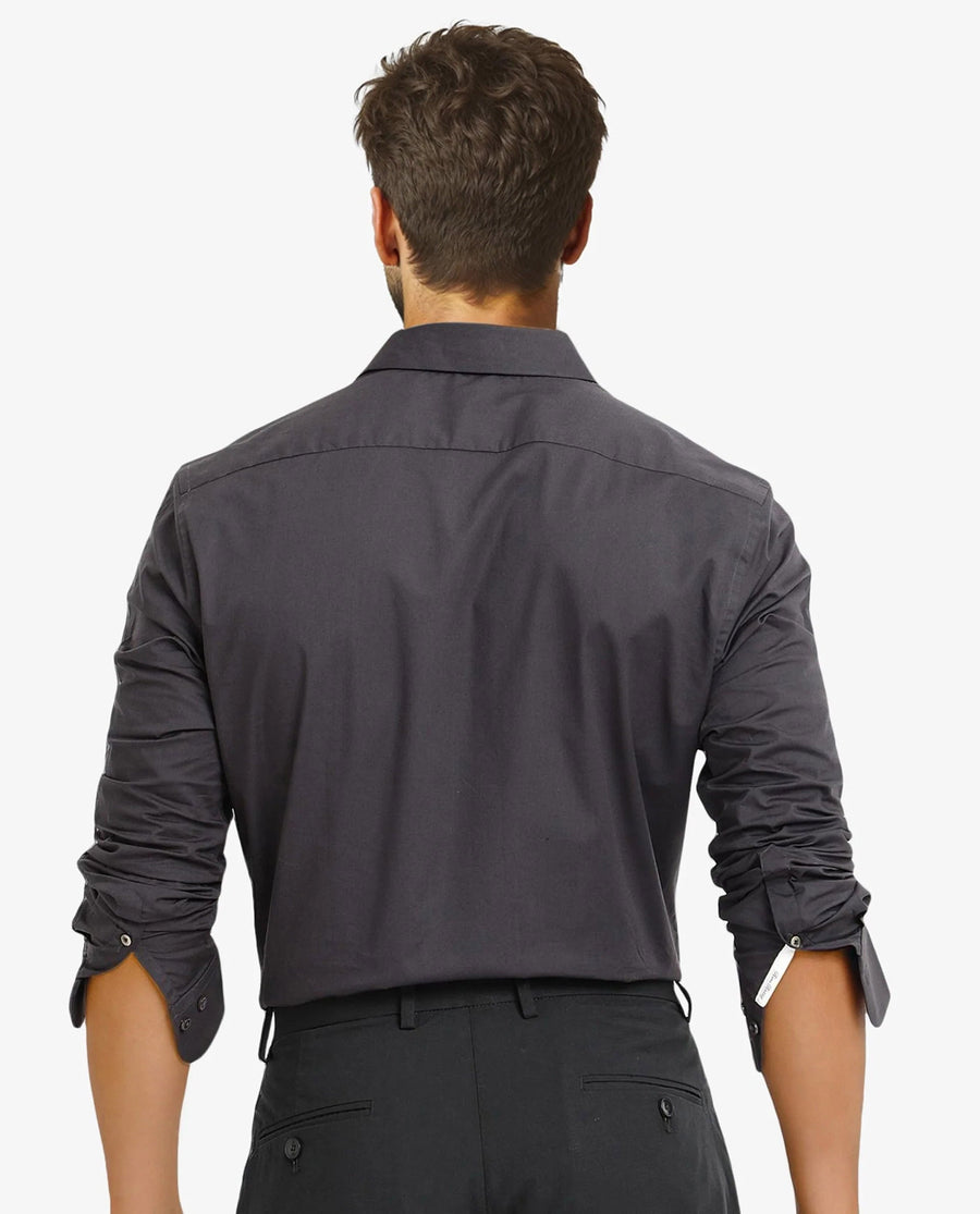 Rare Rabbit Men's Neutron-9 Dark Grey Cotton Plain Regular Fit Full Sleeve Collared Shirt