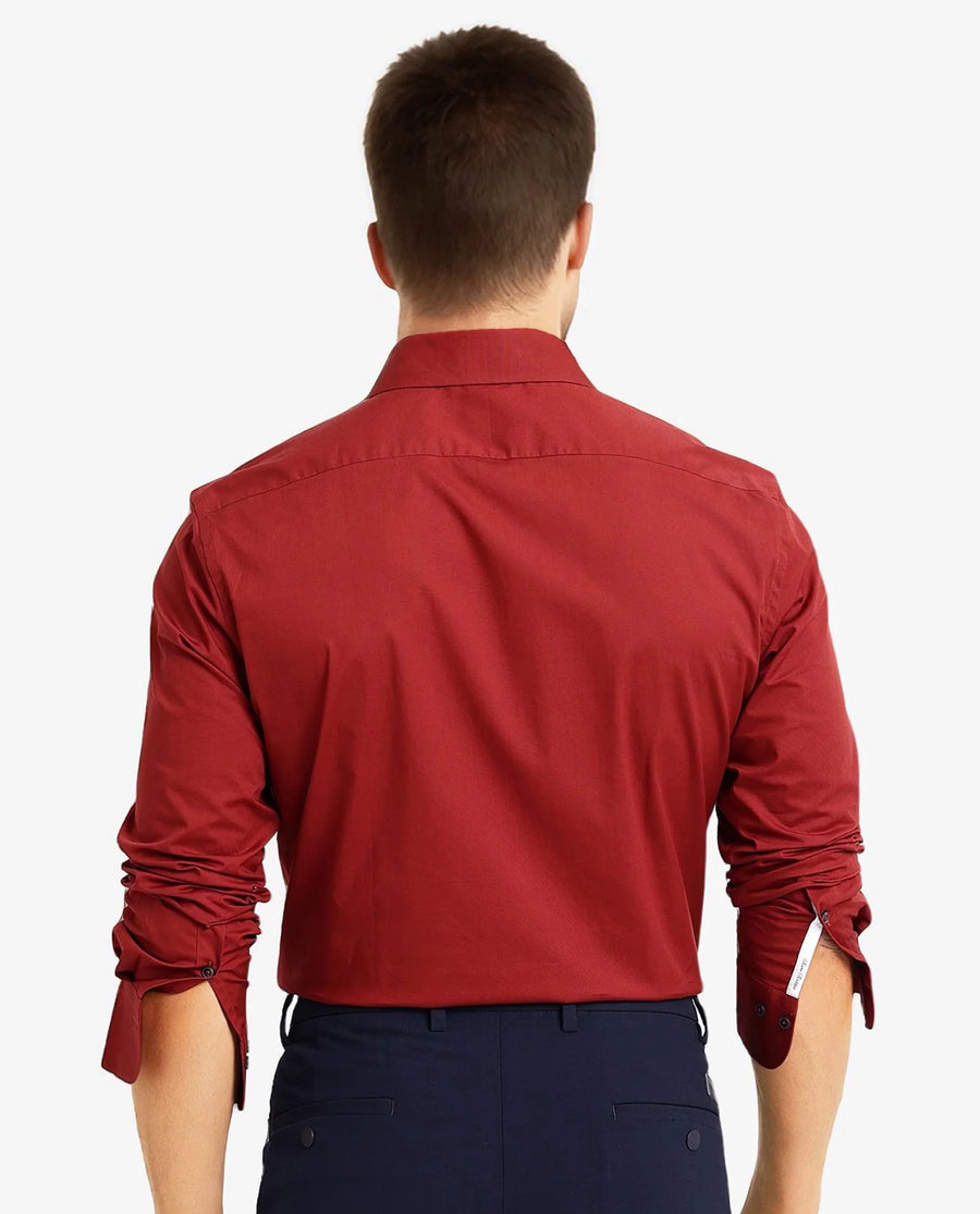 Rare Rabbit Men's Neutron-9 Rust Cotton Plain Regular Fit Full Sleeve Collared Shirt