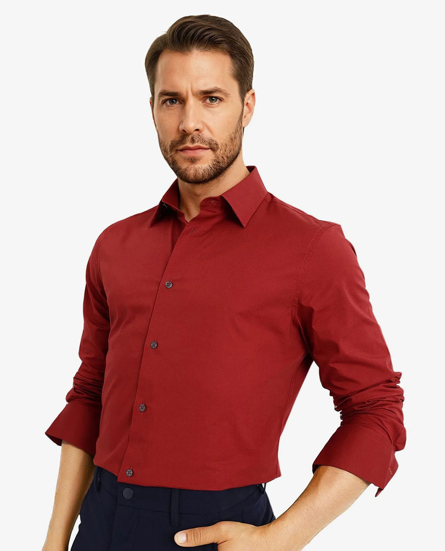 Rare Rabbit Men's Neutron-9 Rust Cotton Plain Regular Fit Full Sleeve Collared Shirt