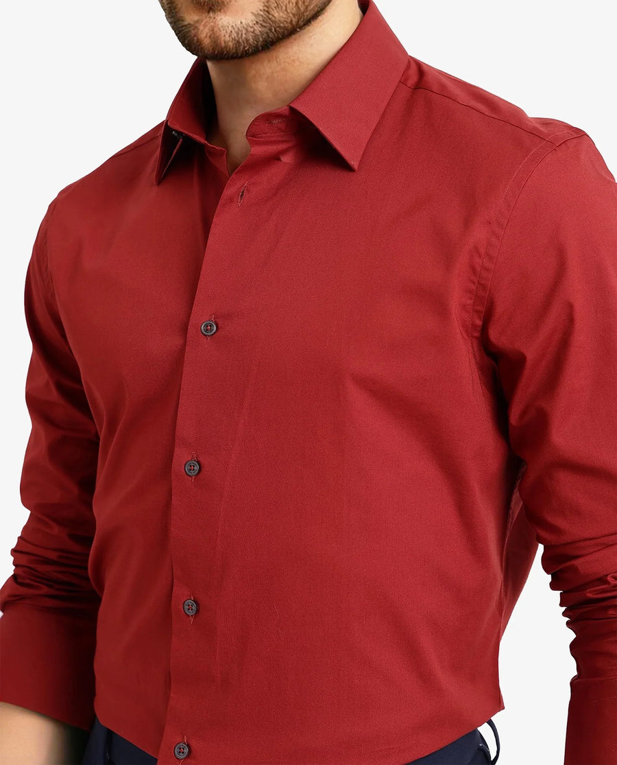 Rare Rabbit Men's Neutron-9 Rust Cotton Plain Regular Fit Full Sleeve Collared Shirt