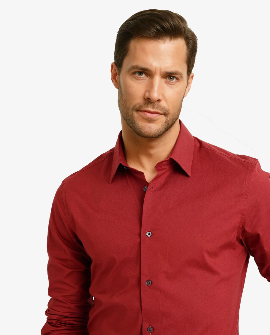 Rare Rabbit Men's Neutron-9 Rust Cotton Plain Regular Fit Full Sleeve Collared Shirt
