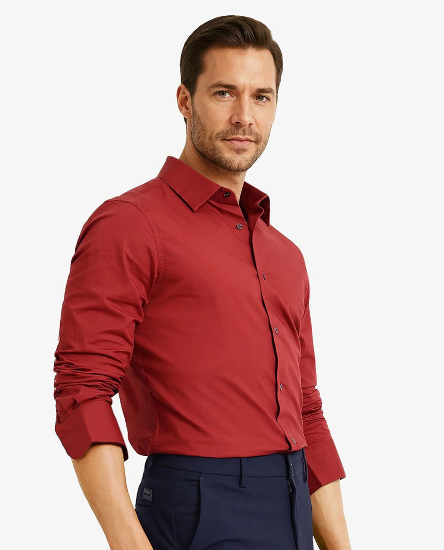 Rare Rabbit Men's Neutron-9 Rust Cotton Plain Regular Fit Full Sleeve Collared Shirt