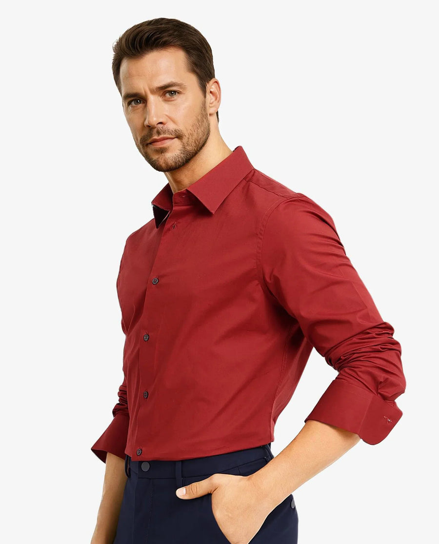 Rare Rabbit Men's Neutron-9 Rust Cotton Plain Regular Fit Full Sleeve Collared Shirt