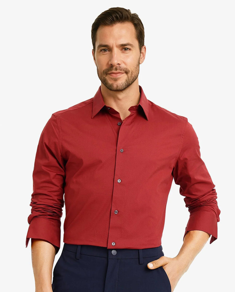 Rare Rabbit Men's Neutron-9 Rust Cotton Plain Regular Fit Full Sleeve Collared Shirt