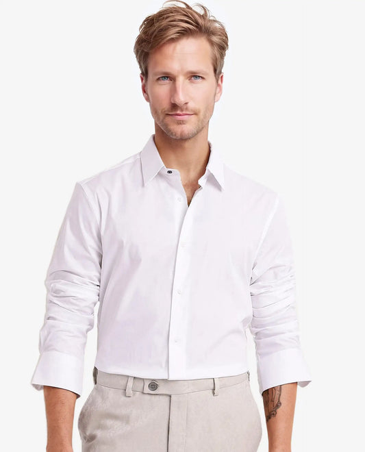 Rare Rabbit Men's Neutron-9 White Cotton Plain Regular Fit Full Sleeve Collared Shirt