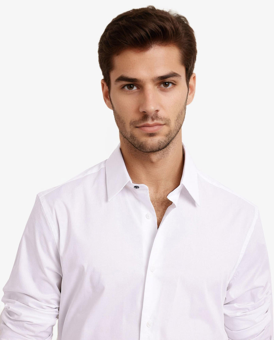 Rare Rabbit Men's Neutron-9 White Cotton Plain Regular Fit Full Sleeve Collared Shirt