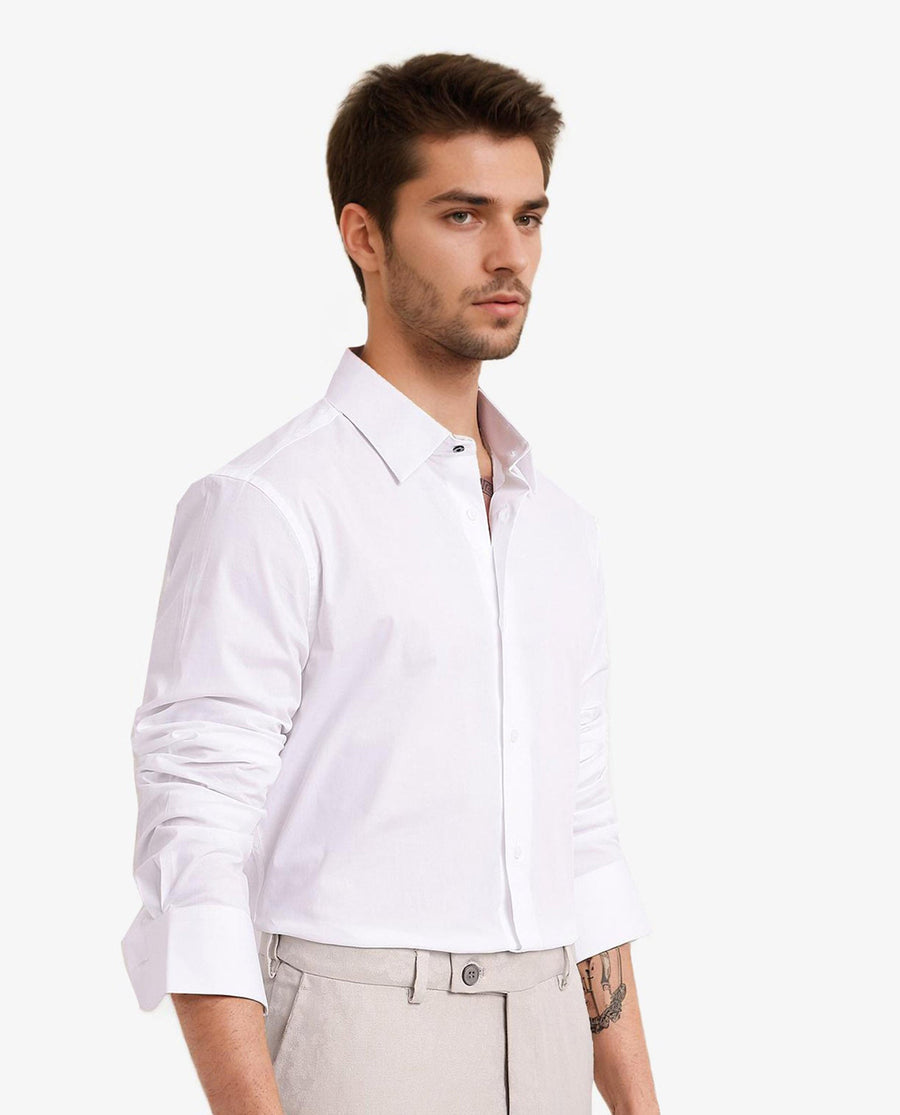 Rare Rabbit Men's Neutron-9 White Cotton Plain Regular Fit Full Sleeve Collared Shirt