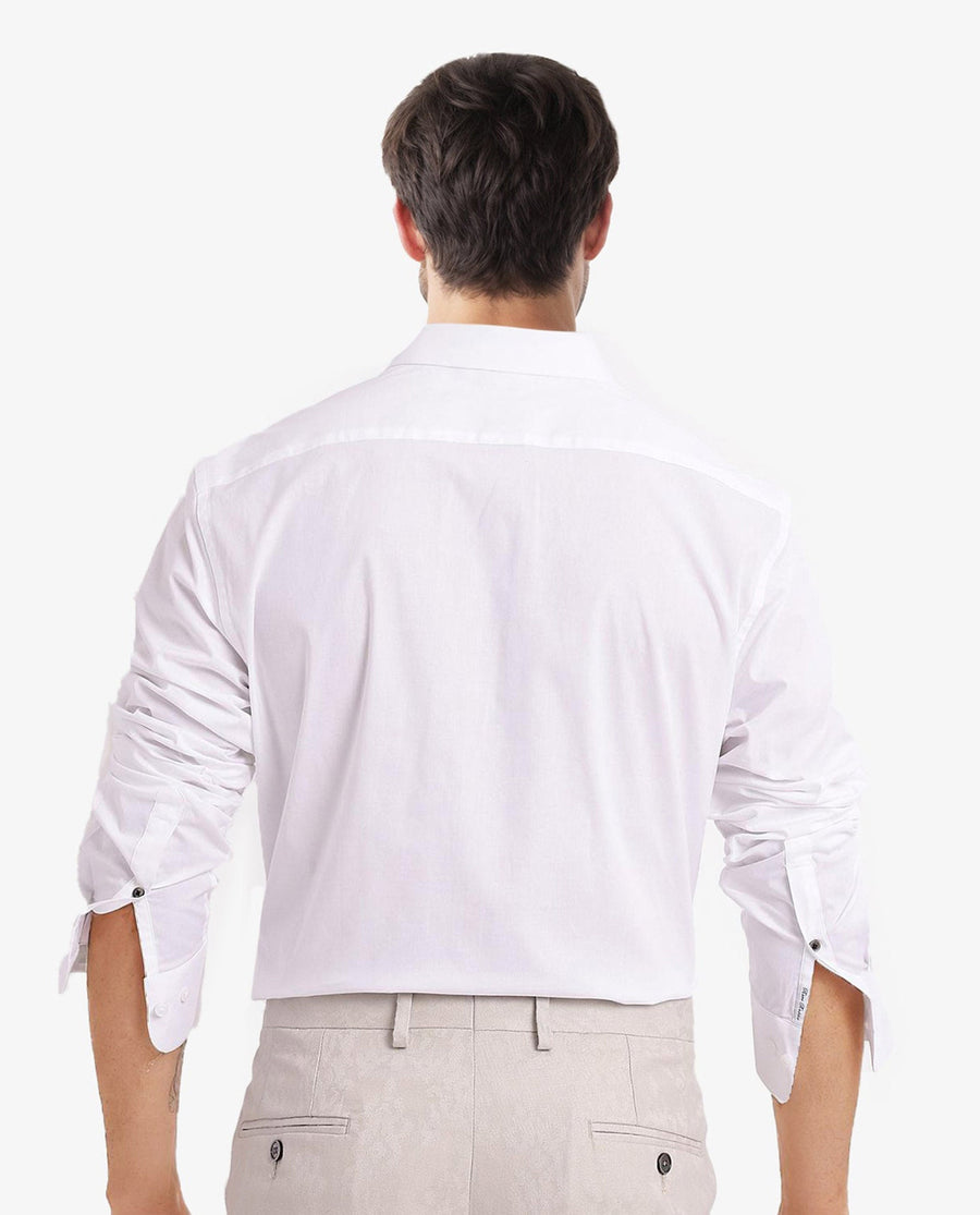 Rare Rabbit Men's Neutron-9 White Cotton Plain Regular Fit Full Sleeve Collared Shirt