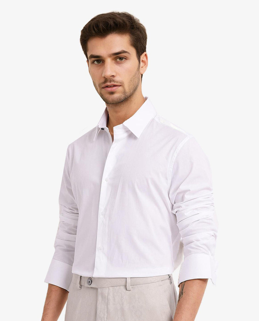 Rare Rabbit Men's Neutron-9 White Cotton Plain Regular Fit Full Sleeve Collared Shirt