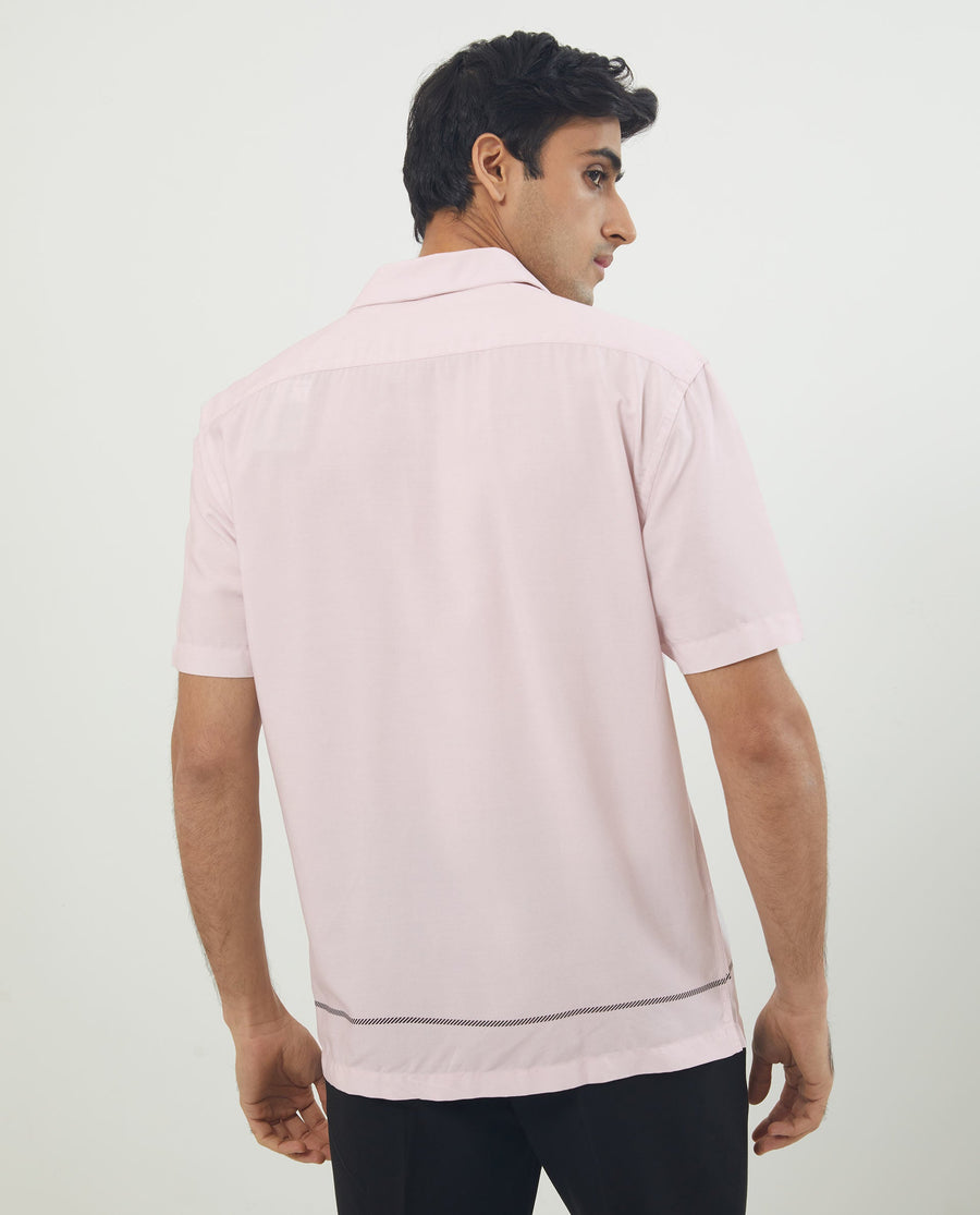 Rare Rabbit Men's Nicaro Pink Viscose Floral Print Regular Fit Half Sleeve Cuban Collar Shirt