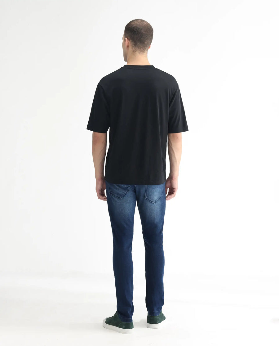 Rare Rabbit Men's Night Blue Cotton Plain Hawk Slim Fit Jeans